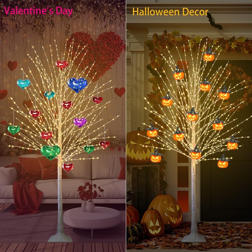 6FT Lighted Birch Tree with 880 LED Warm White Lights, 8 Modes, Timer Remote
