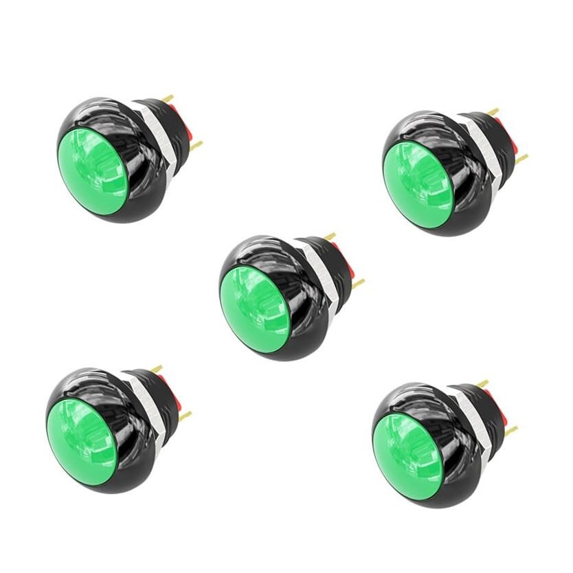 5pcs 12mm Momentary Push Button Switch Mini Round Switch IP68 Waterproof Green