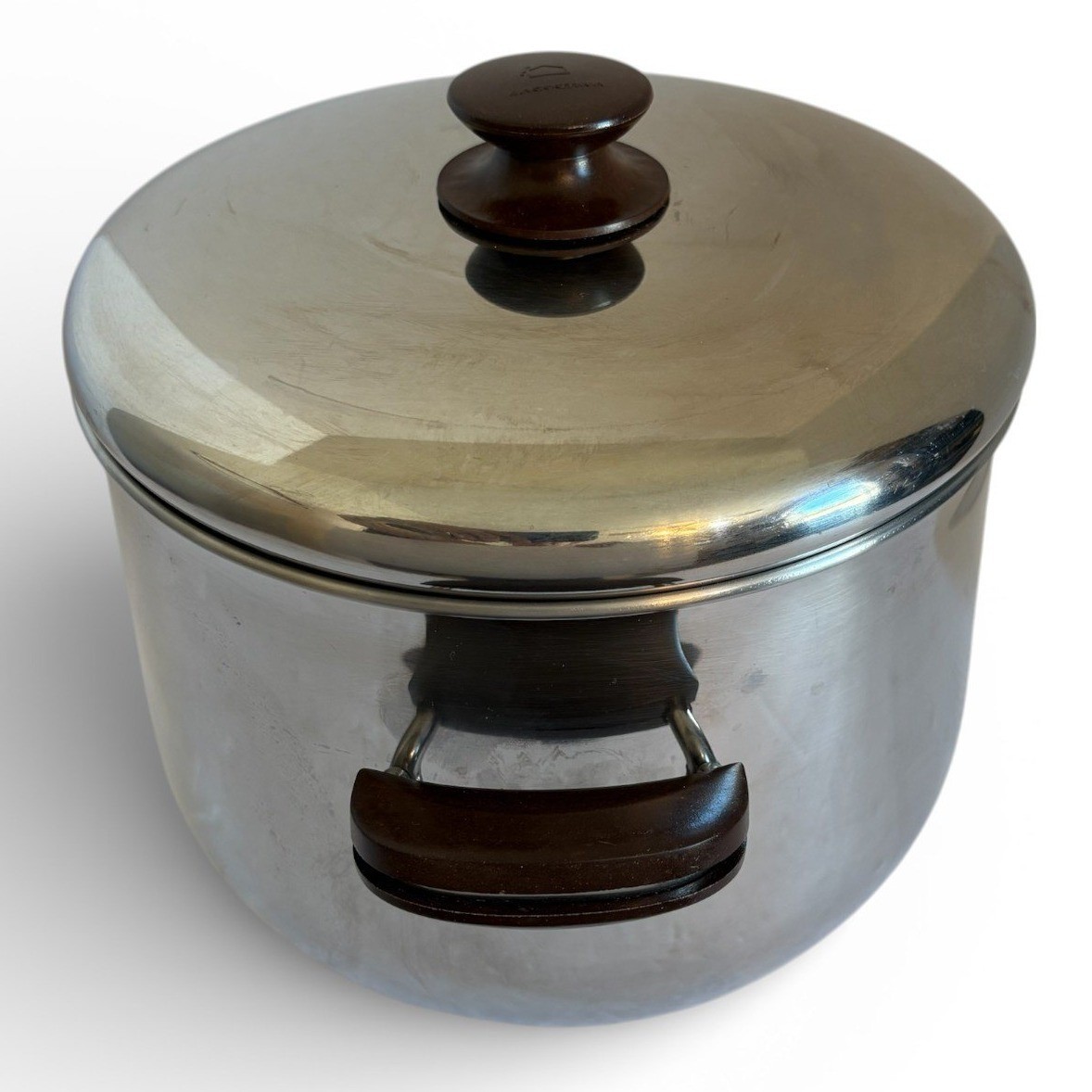 Lagostina Thermoplan Stainless Steel 8QT Stockpot Lid Italy Vintage Brown Handle
