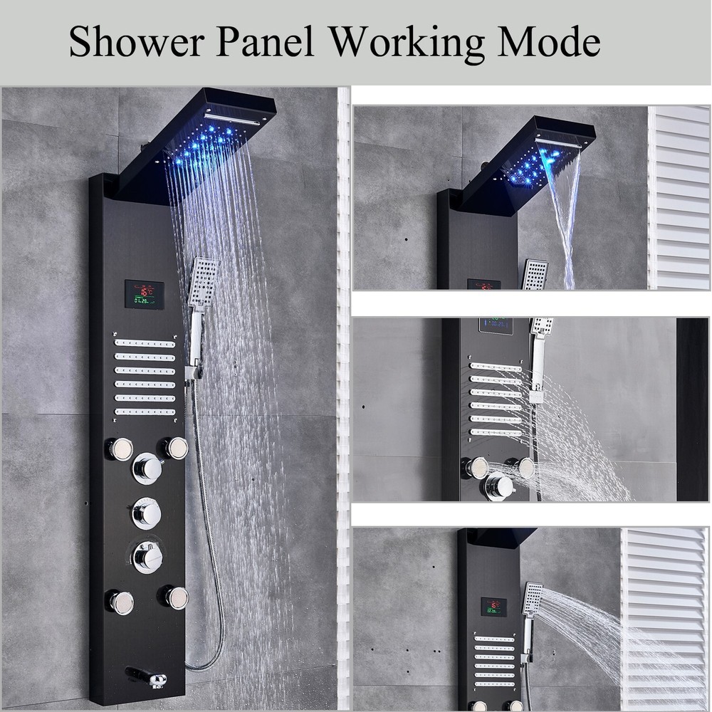 ELLO&ALLO LED Shower Panel Tower Rainfall &Waterfall Massage Body System Jet ℉