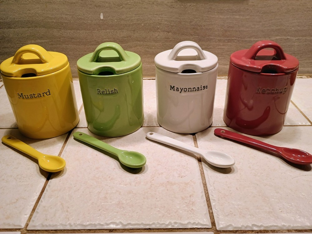 Ceramic Condiment Jars With Spoons
