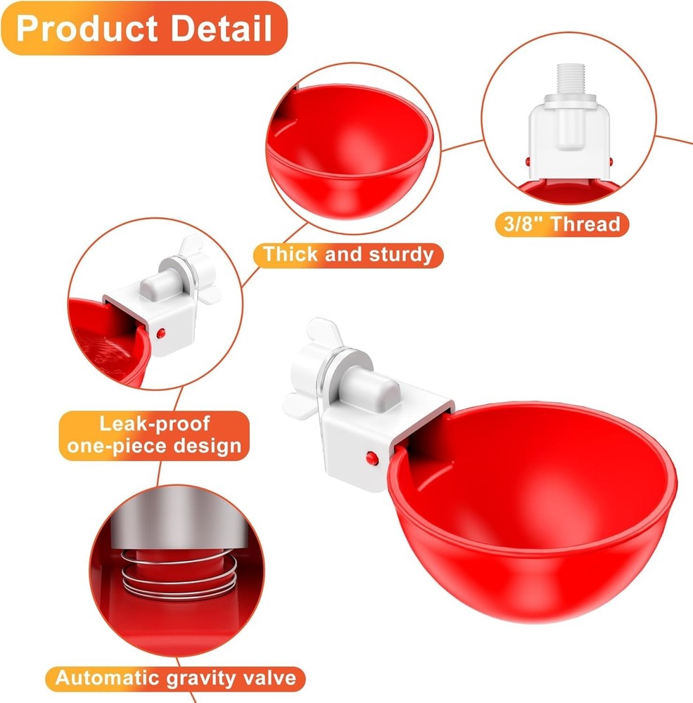 High-Quality Automatic Poultry Waterer Cups - 6 Count with Quick Install Kit