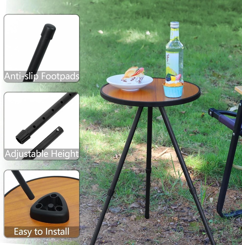 2pack Small Folding Round Portable Patio Table, Height Adjustable Side Table