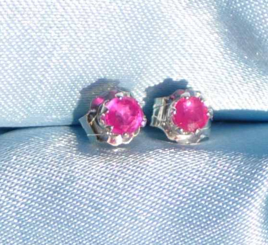 PETITE ROUND 3MM RUBY STERLING SILVER STUDS-- .20CTW