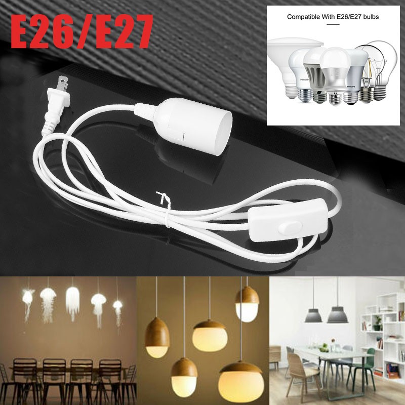 4 Pack 6FT Power Cable Adapter Cords Wire E26 Base with Switch Light Bulbs 72"
