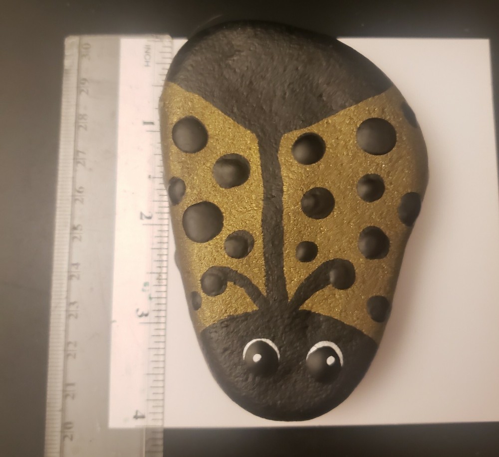 Ladybug painted mandala rock art