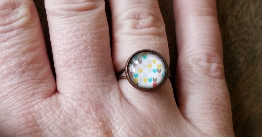 Chevron Ring Cabochon Setting Copper Adjustable Petite Modern Art