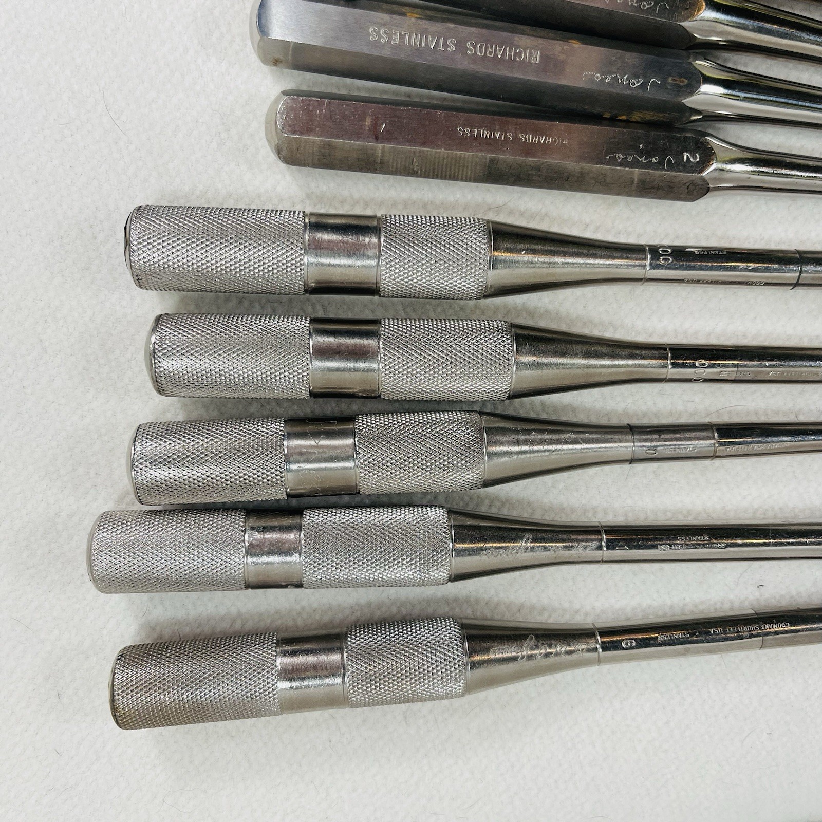 Antique Vtg Surgical Spinal/ Bone Curettes Set 10 W/ Varying Tip Sizes