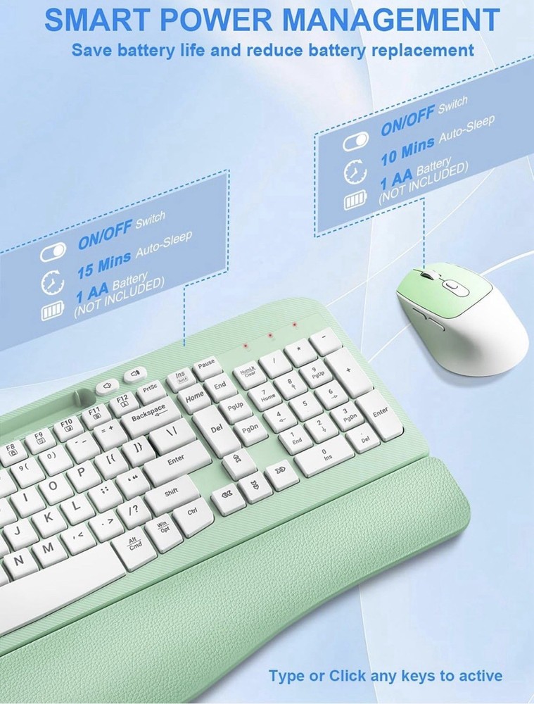 Wireless Keyboard and Mouse Combo, Wave Keys Computer Ergonomic Keyboard