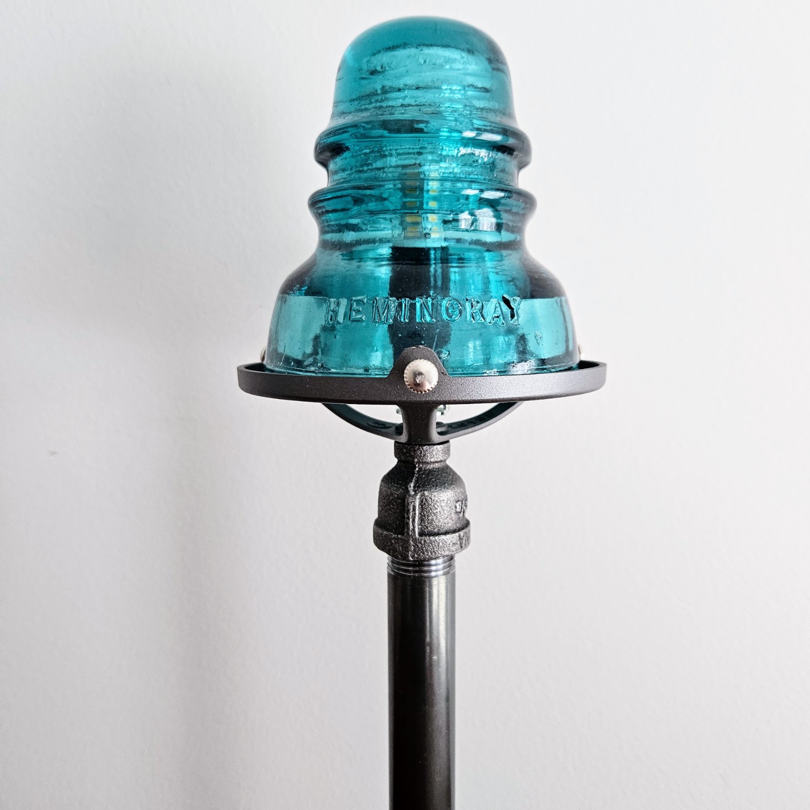 Glass Insulator and Industrial Pipe Table Lamp. Steampunk Lamp.