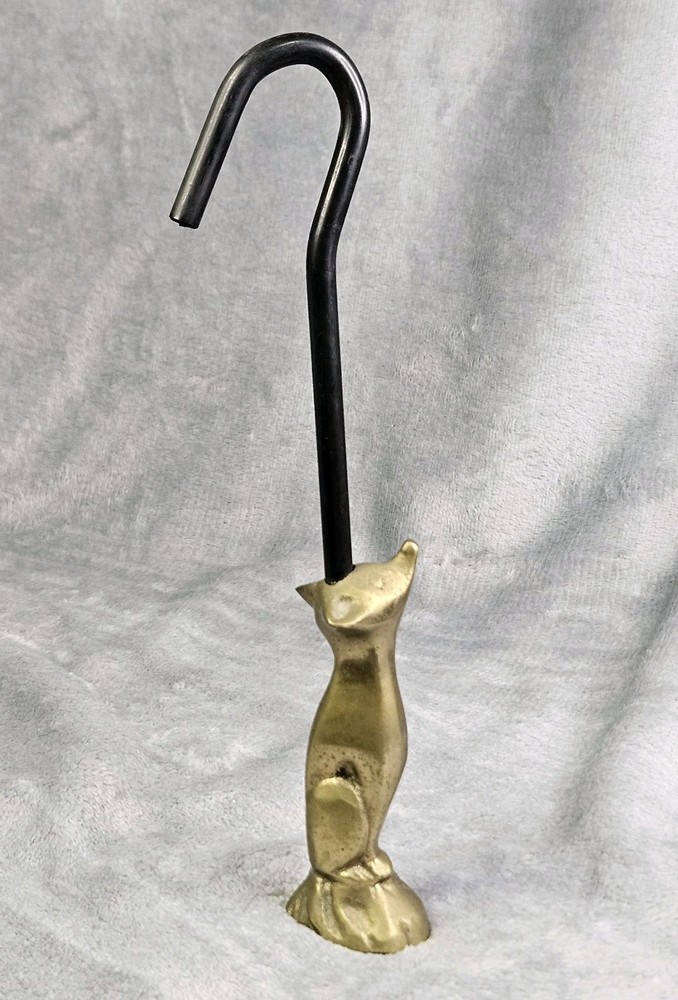 Vintage Brass Fox Damper Hook Flue Pull Opener Fireplace Tool Chimney Closer