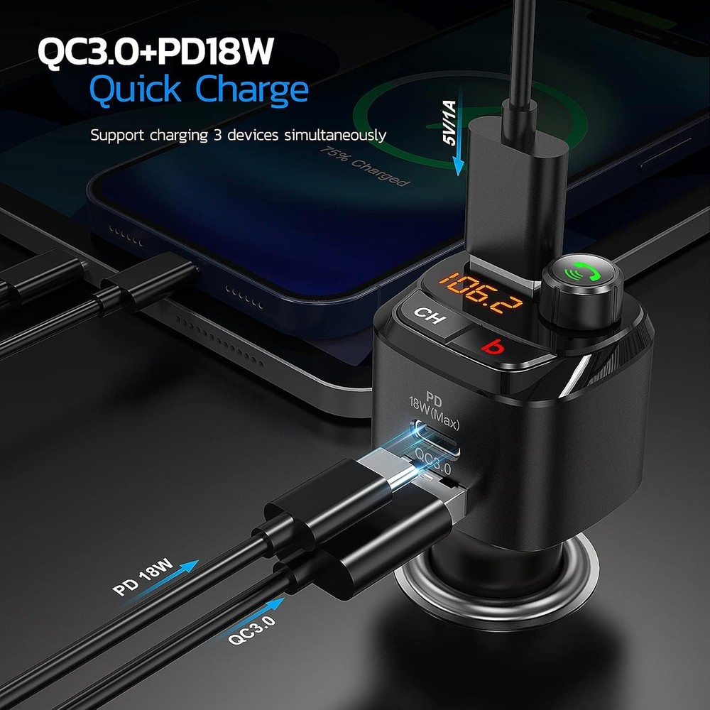 Nulaxy Bluetooth 5.0 FM Transmitter for Car, QC3.0 & USB-C PD 18W Wireless...