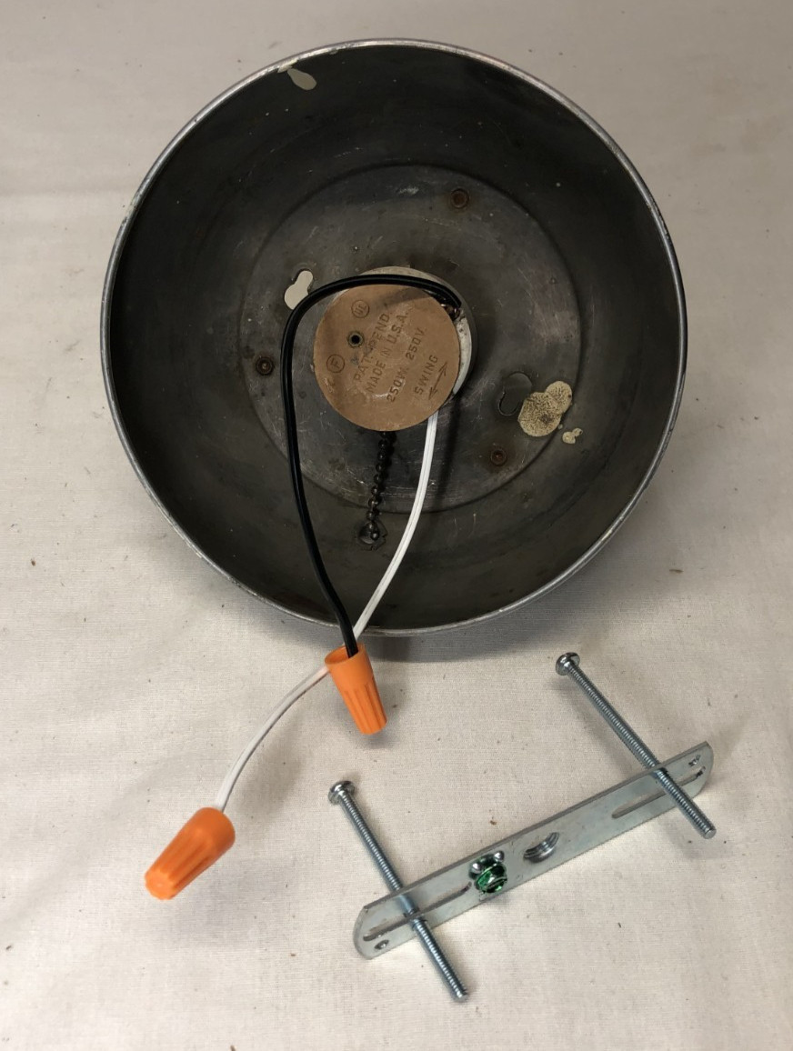 Antique Ceiling Light Chrome Fixture Art Deco Green Glass Shade Stripe USA #K92