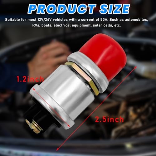 2 PCS Push Button Momentary Ignition Switch, 12/24V Start Switch, 50A Red