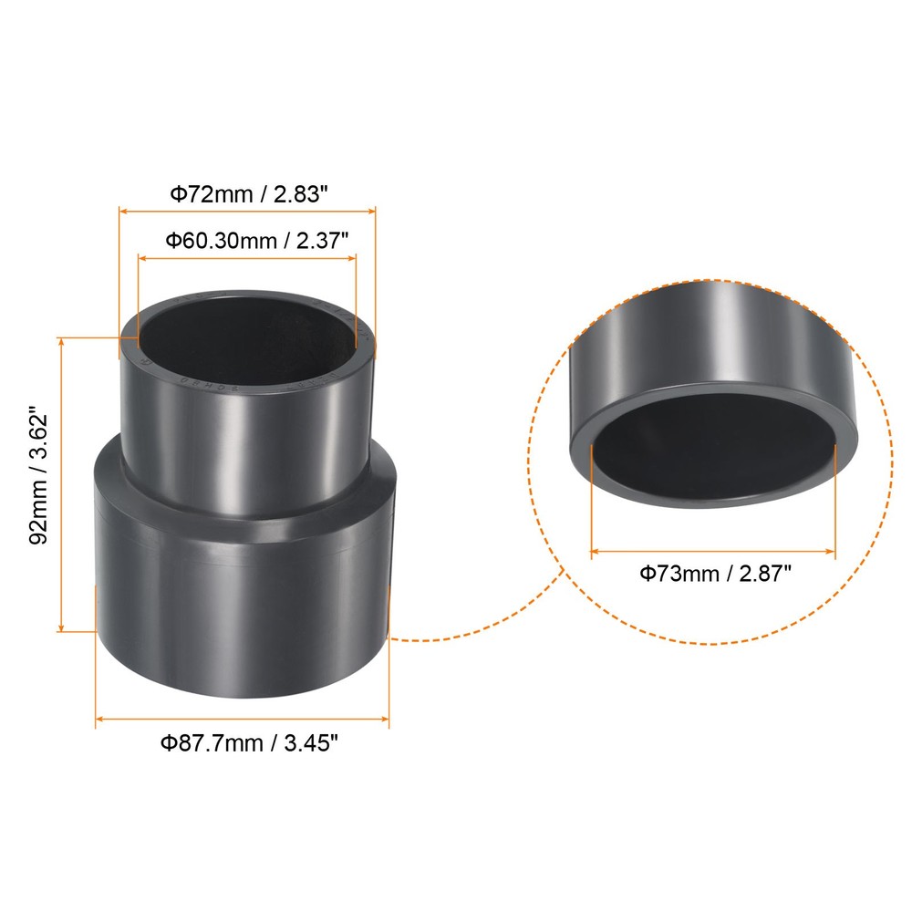 2-1/2"x2" SCH80 UPVC Reducer Pipe Fitting Straight Coupling Connector, Grey