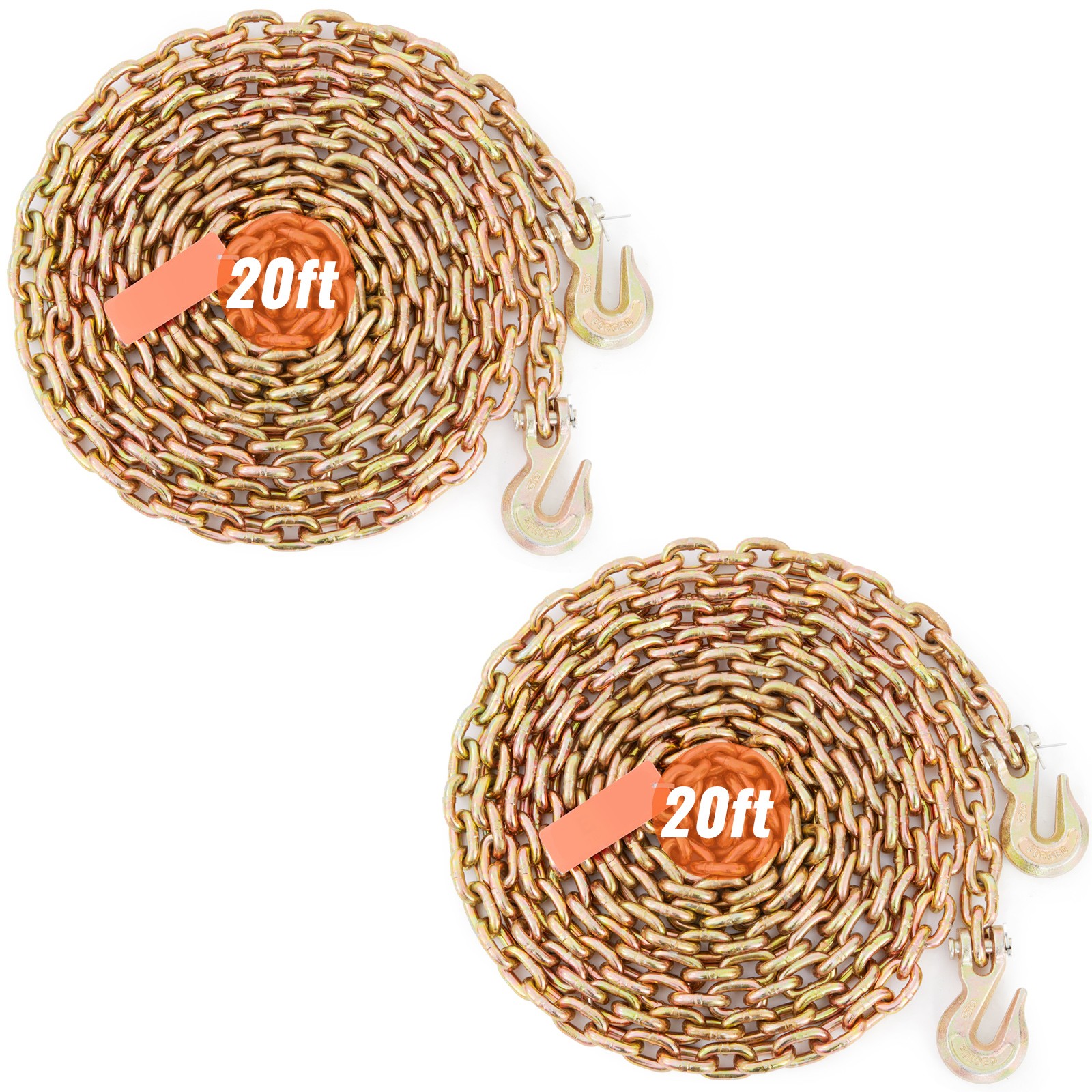 2 Pack 5/16'' x 20' Binder Chain G80 Tow Chain with Hooks 4900lbs