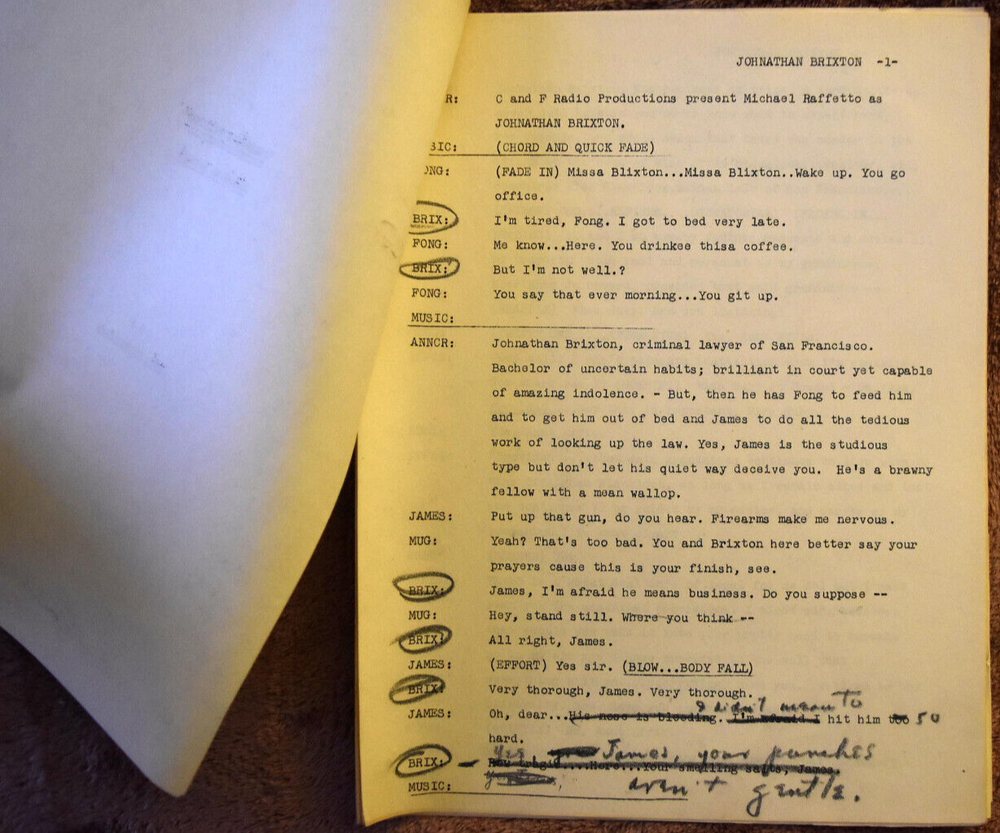 1944 Michael Raffetto " Johnathan Brixton " Complete Original Audition Script