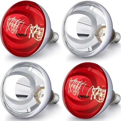 Pack 250 Watt Heat Lamp 120v R0 Heat Lamp Bulbs Glass 250 Watts 4 Silver, Red
