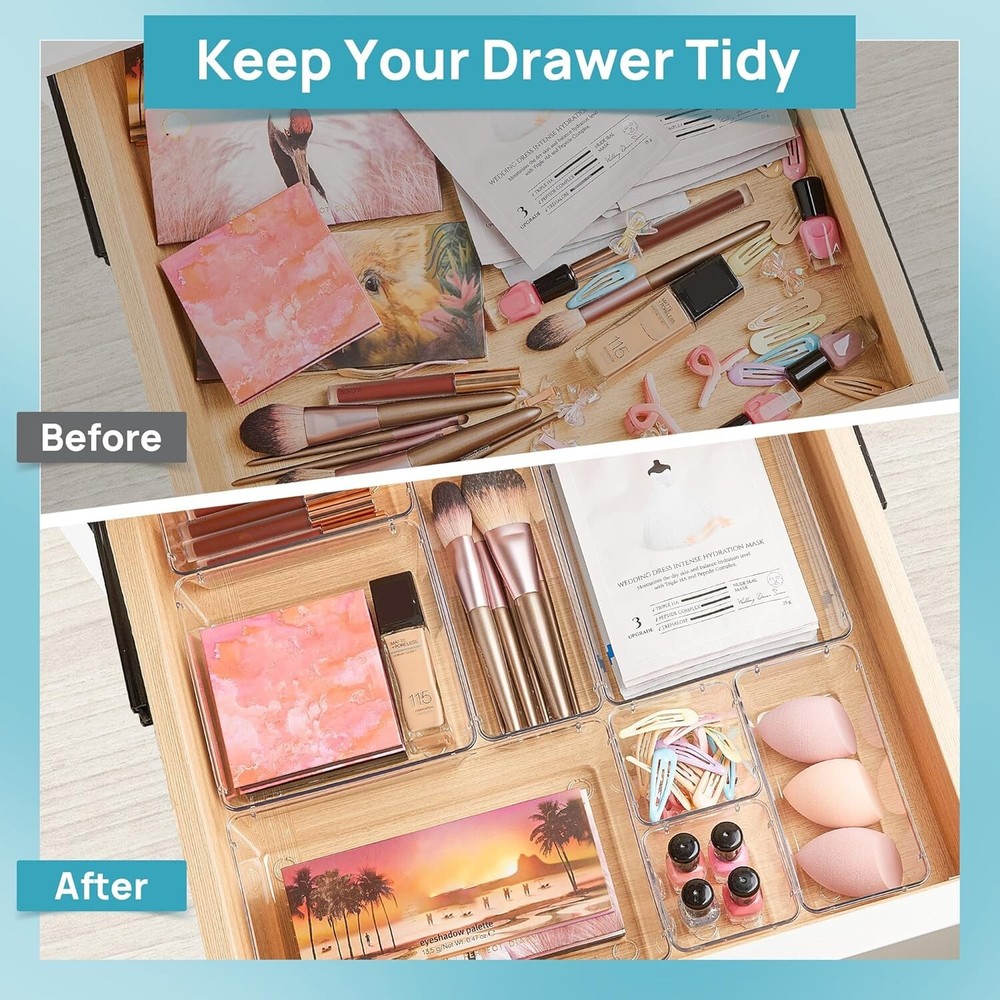 25 PCS Clear Plastic Drawer Organizers Set - Versatile & Stackable Storage