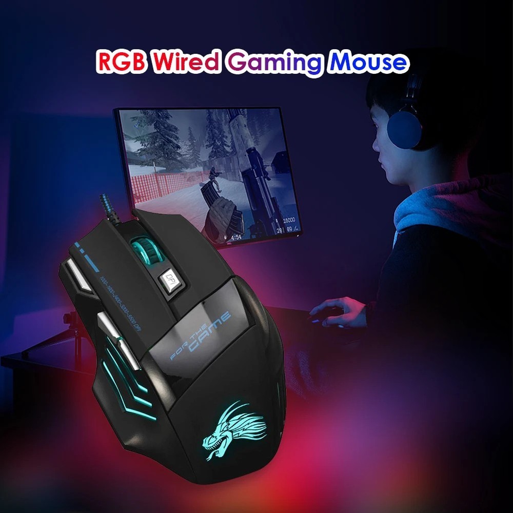 Gaming Mouse 7 Button USB Wired LED Breathing Fire Button 5500 DPI Laptop PC