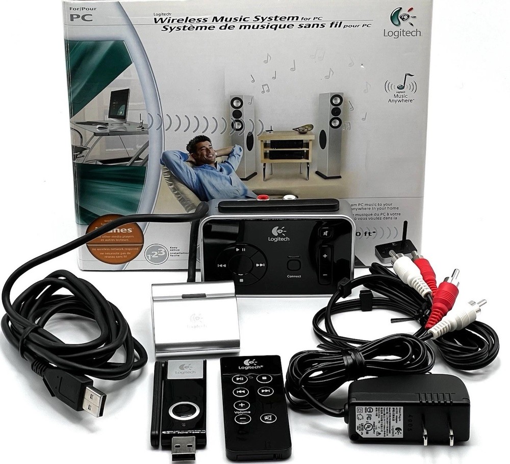 Logitech Wireless Music System PC USB Audio Transmitter Receiver Remote Complete
