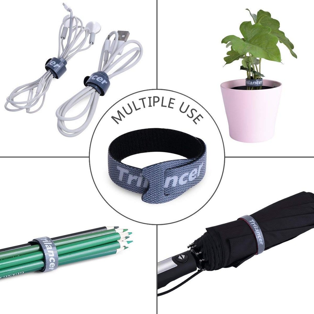 Trilancer 50 Pack Reusable Cable Straps 8in Adjustable Cable Ties - Black