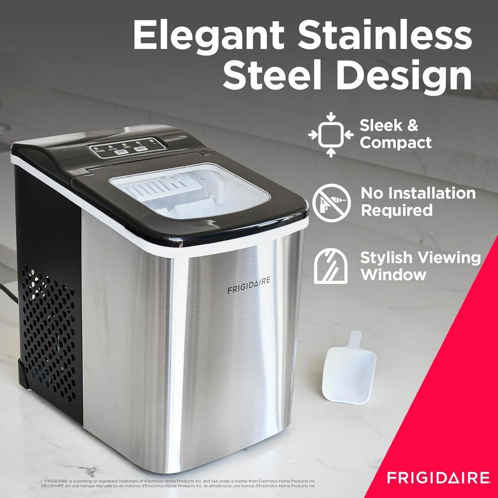 Frigidaire 26 Lbs per day Portable Compact Ice Maker Making Machine, Stainless