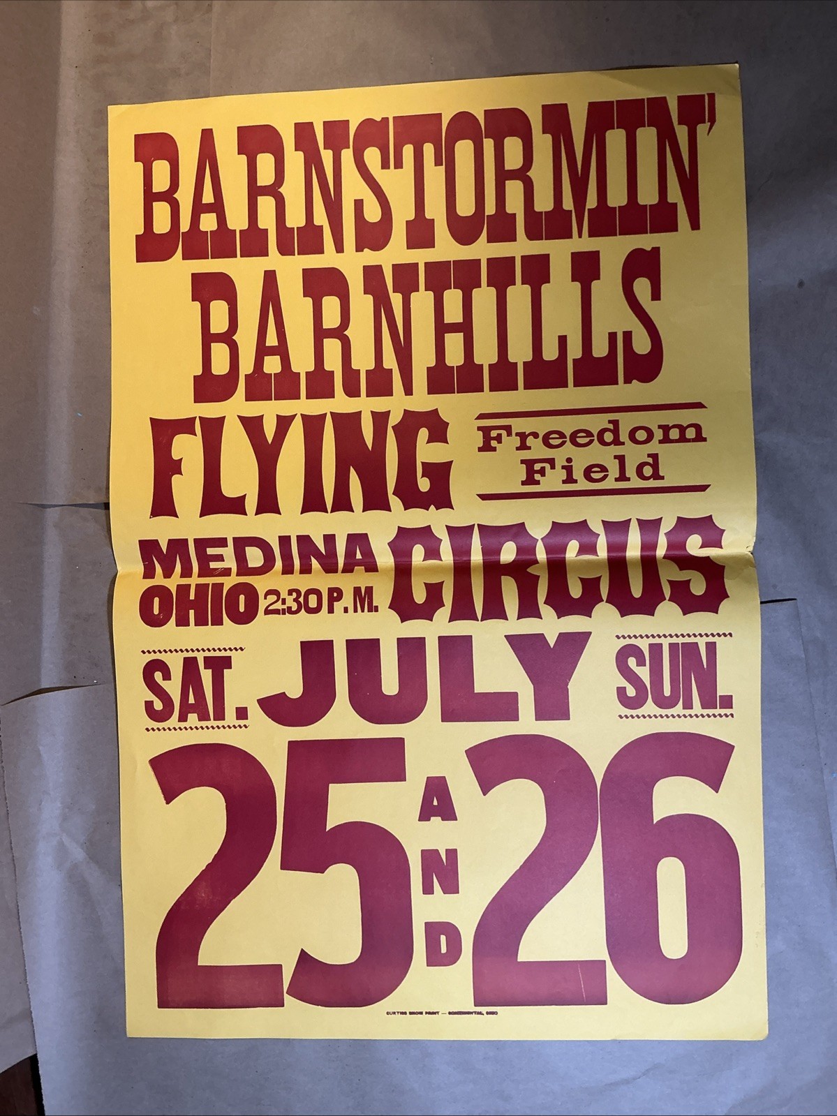 Vintage Date Poster July 25 + 26 Barnhills Flying Circus Medina OH INV-AM13