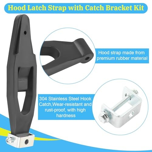 2 Pack Hood Latch Strap with Catch Bracket Rubber Hood Latch Base Replacement
