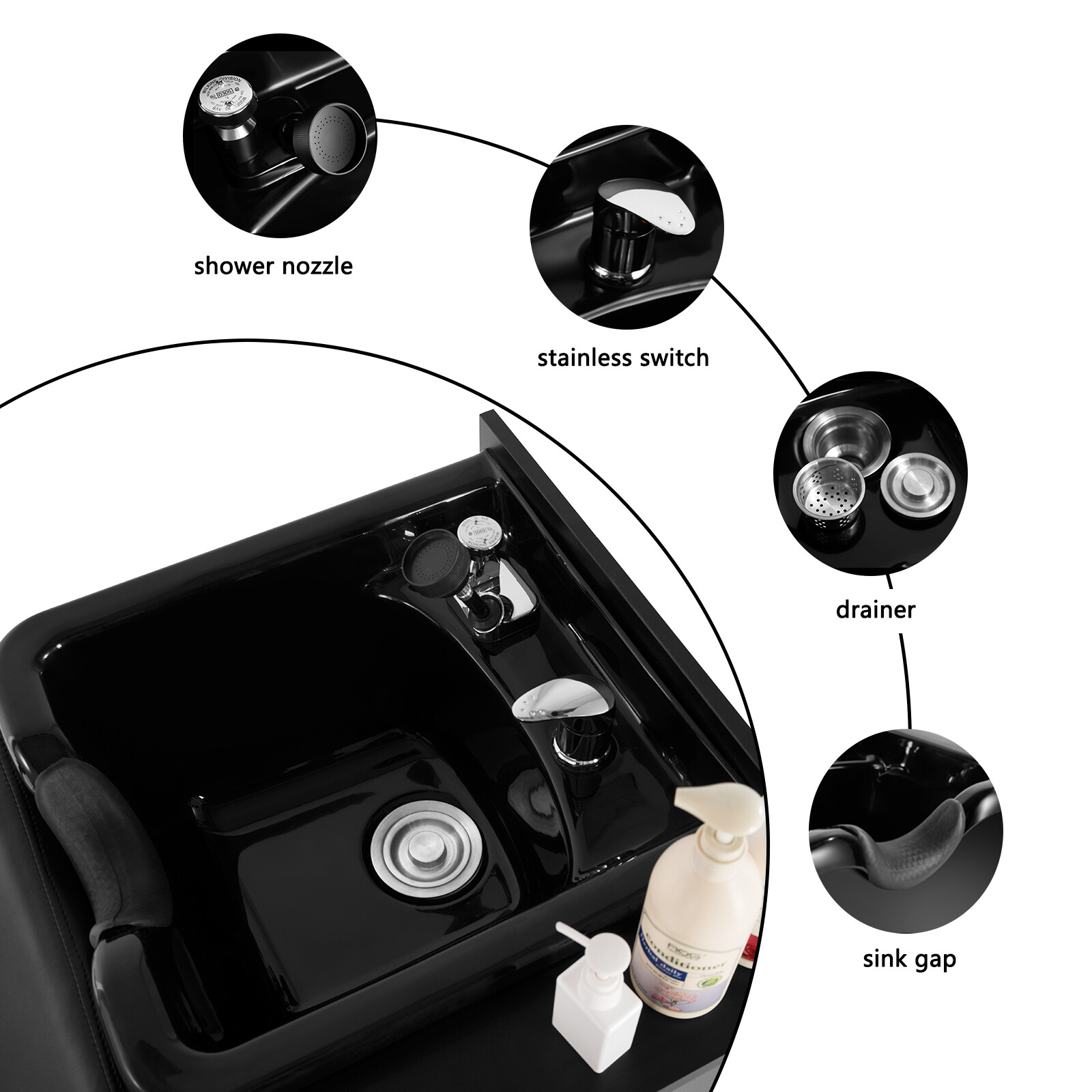 Backwash Shampoo Bowl Station/Auto Recline Barber Chair Salon Beauty Spa Styling