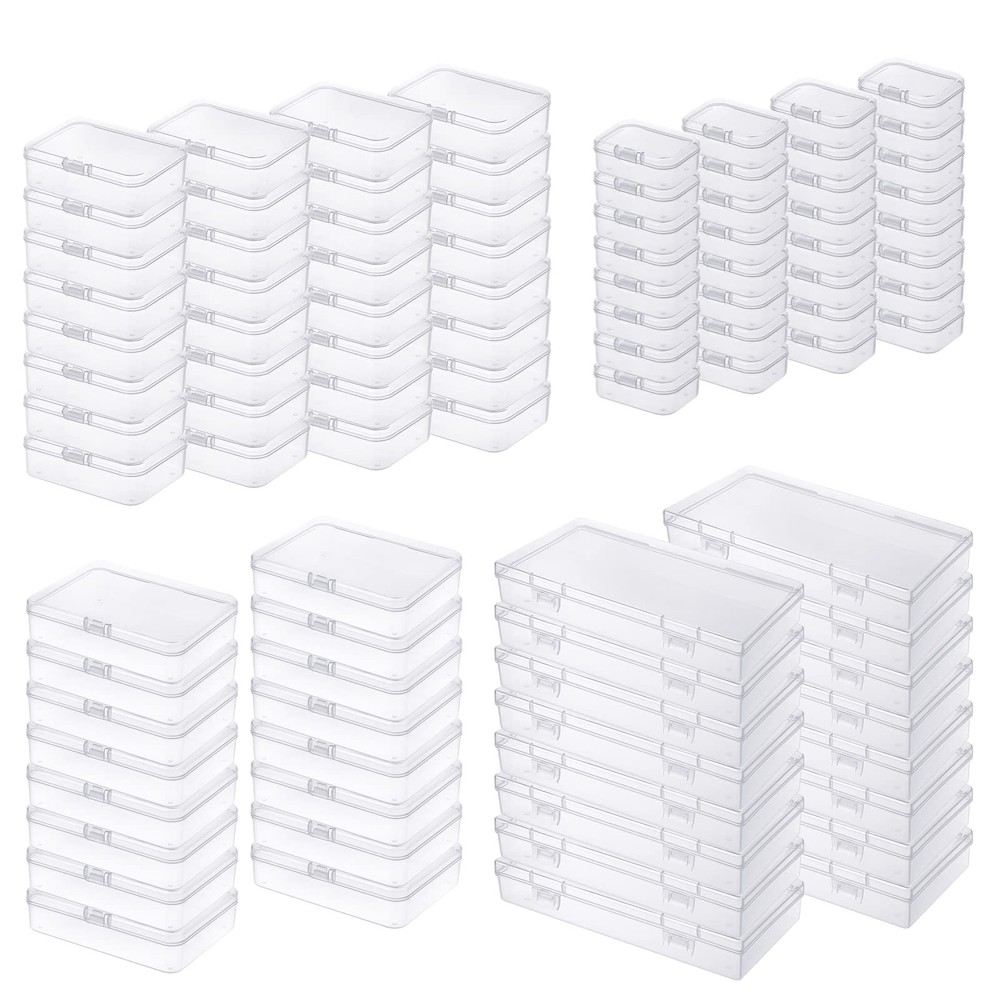 Thintinick 96 Pack Rectangular Clear Plastic Mixed Sizes 2, Transparent