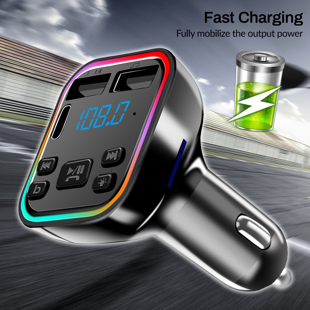 2pc Bluetooth 5.0Car Wireless FM Transmitter Adapter 2USB PD Charger Hands-Free