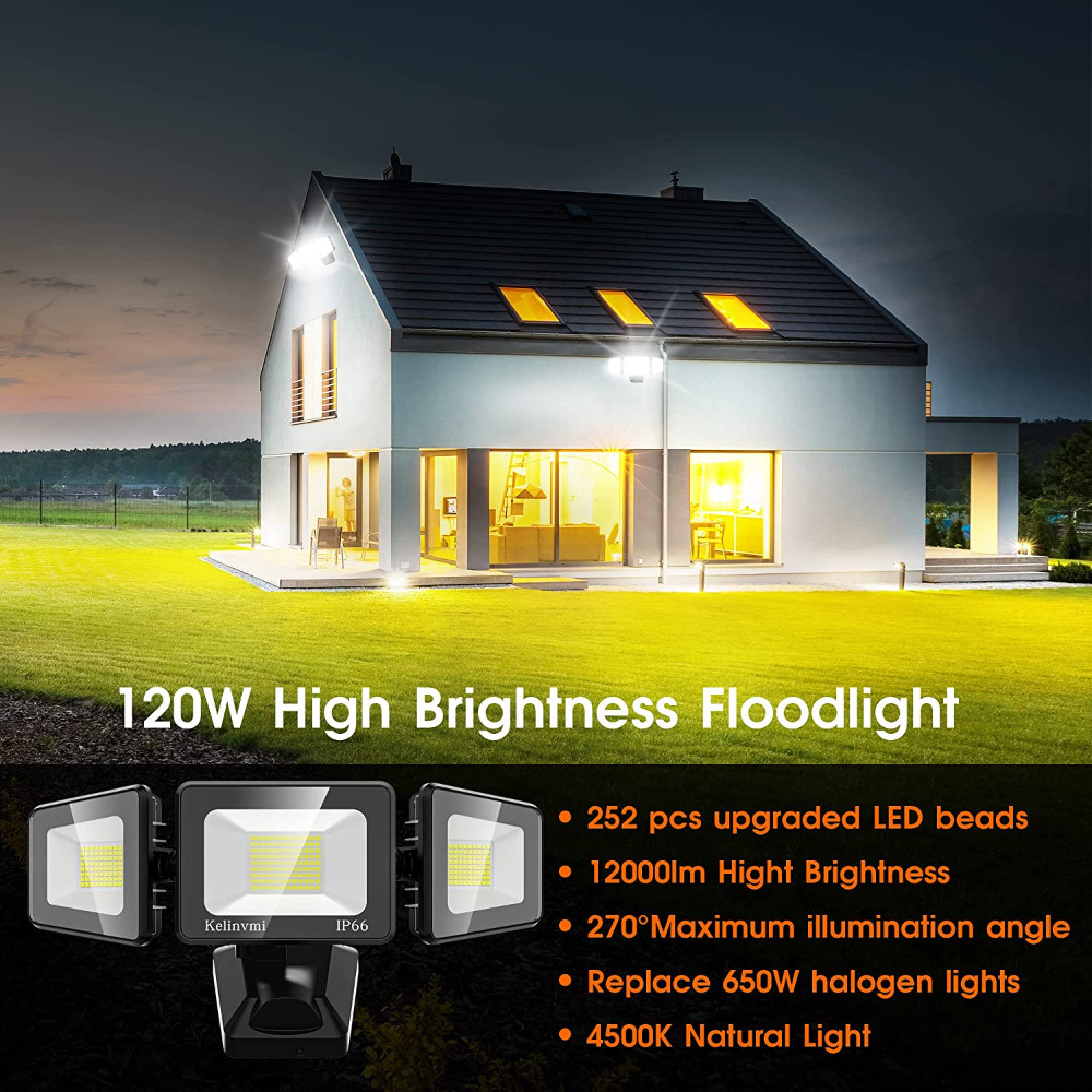 Outdoor LED Security Flood Lights 120W Ultra Bright 12000LM 4500K Motion Sensor