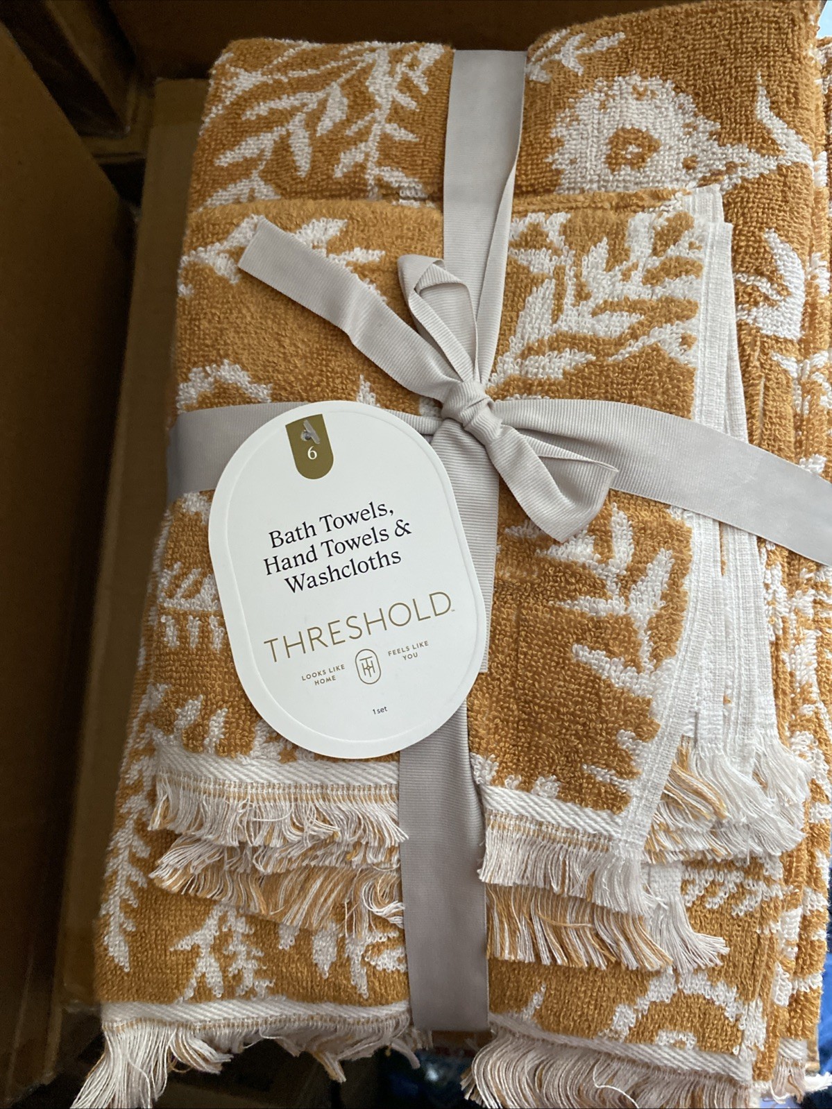 Threshold 6pc Bath Towel + Hand Towel + Washcloths Gold Target 100% Cotton Set