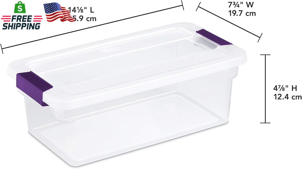Sterilite 6 Qt Clearview Latch Storage Box, Stackable Bin with Latching Lid, Pla