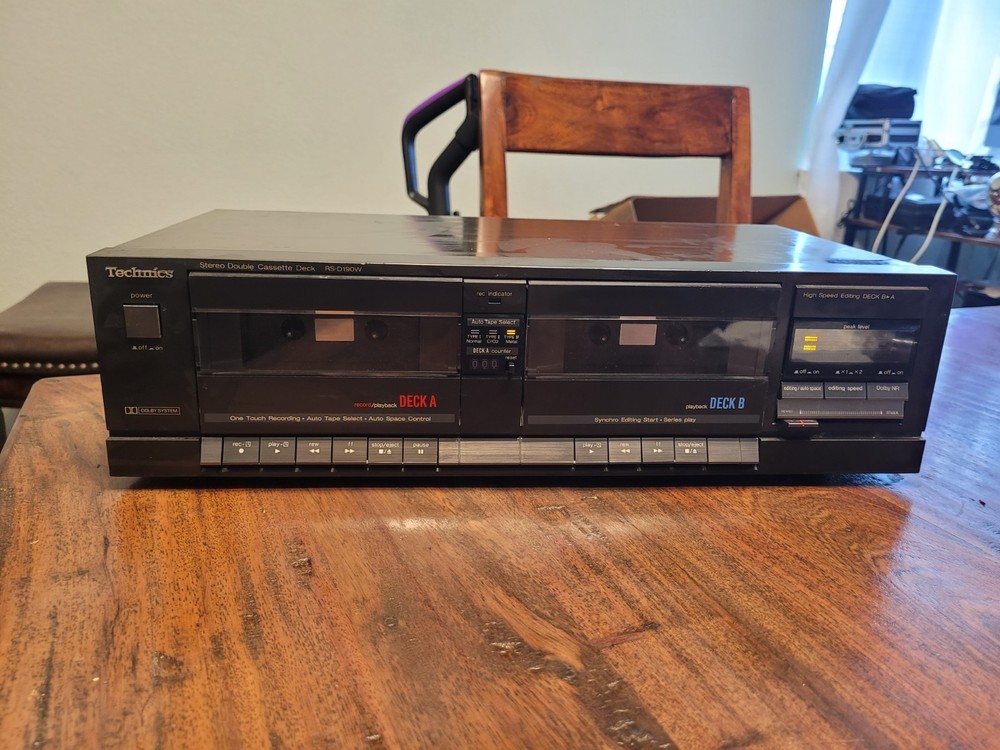 Technics Stereo Double Cassette Deck RS-D190W High Speed Editing Tested Working