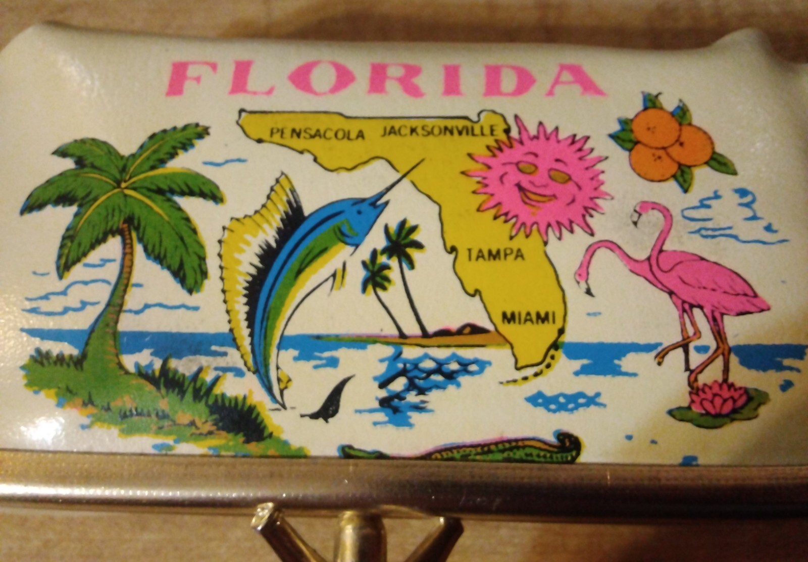 Vtg FLORIDA Souvenir Travel Manicure Sewing Kit Cigarette Makeup Lipstick Holder