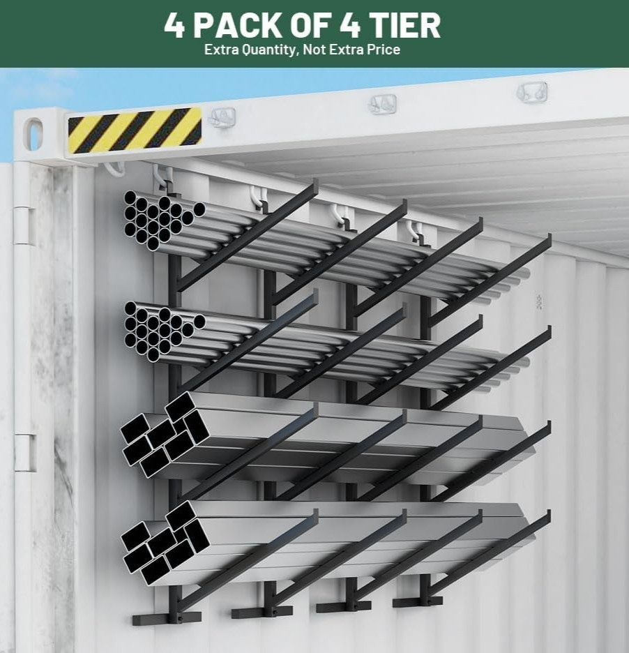 4 Pack Shipping Container Pipe Rack 4 Tier 64"H Steel No-Drill Shelving Brackets
