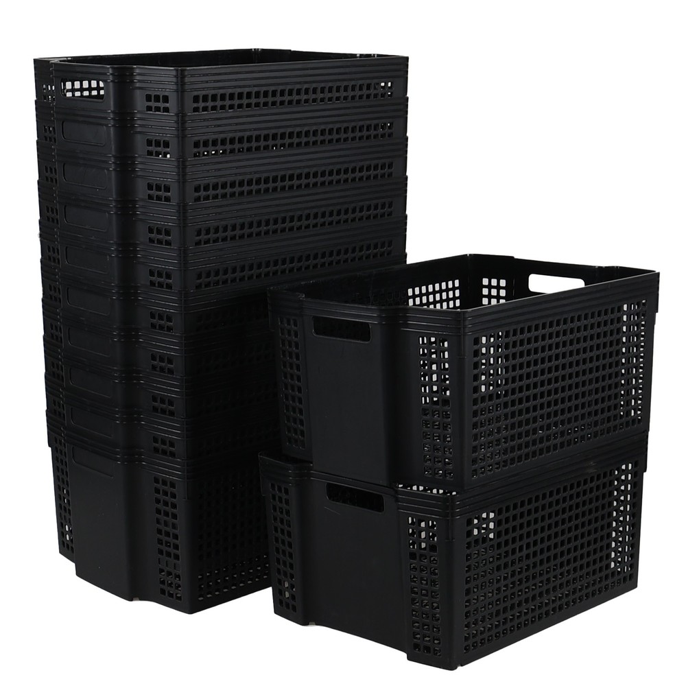 Aninhao 12 Pack Stackable Storage Baskets, Large Plastic Organizer Baskets Black