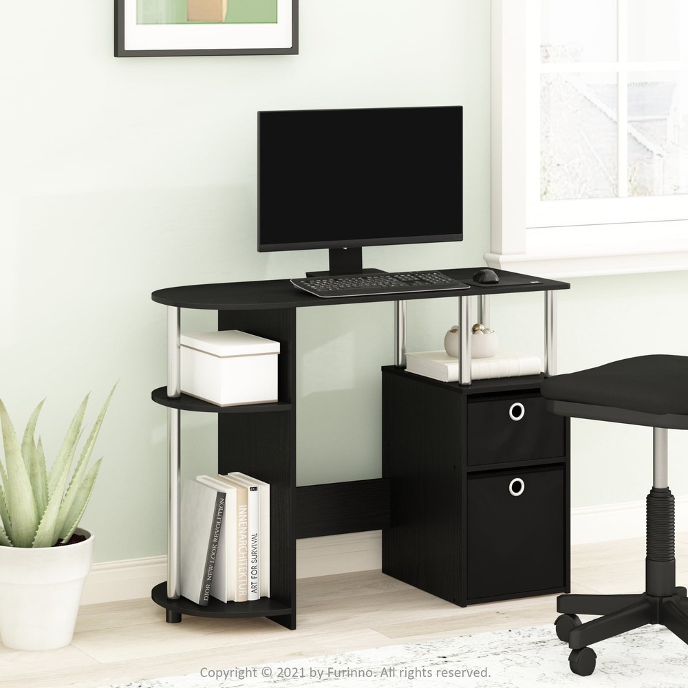 Simplistic Computer Study Desk W Bin Stainless Steel Tubes & Space Saving Design