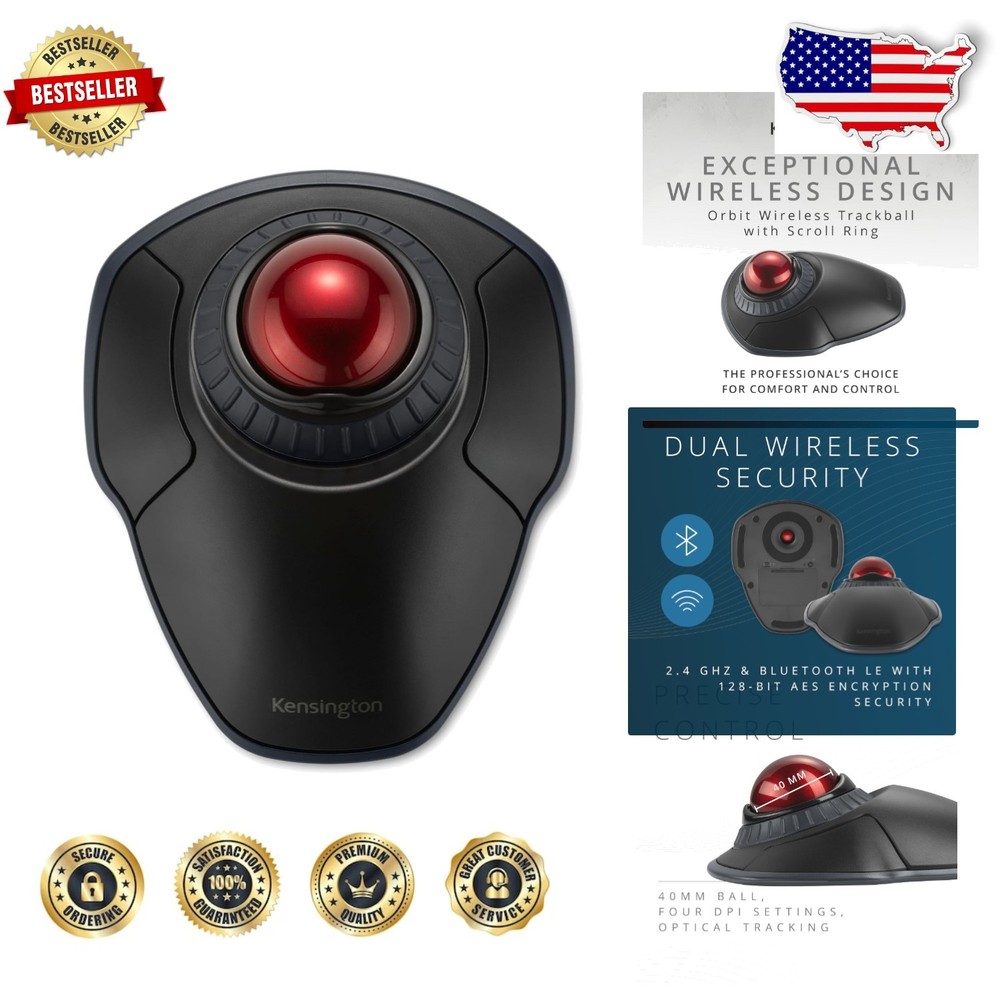 Orbit Wireless Trackball - Ergonomic, Scroll Ring, Bluetooth, 30ft Range