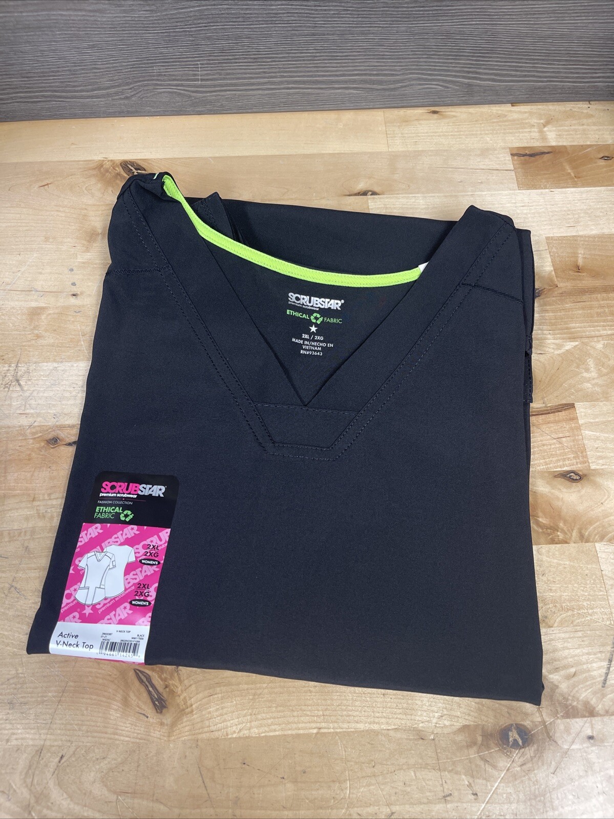 Scrubstar Women’s Black Stretch Moisture Control Scrub Top Shirt Size 2XL New