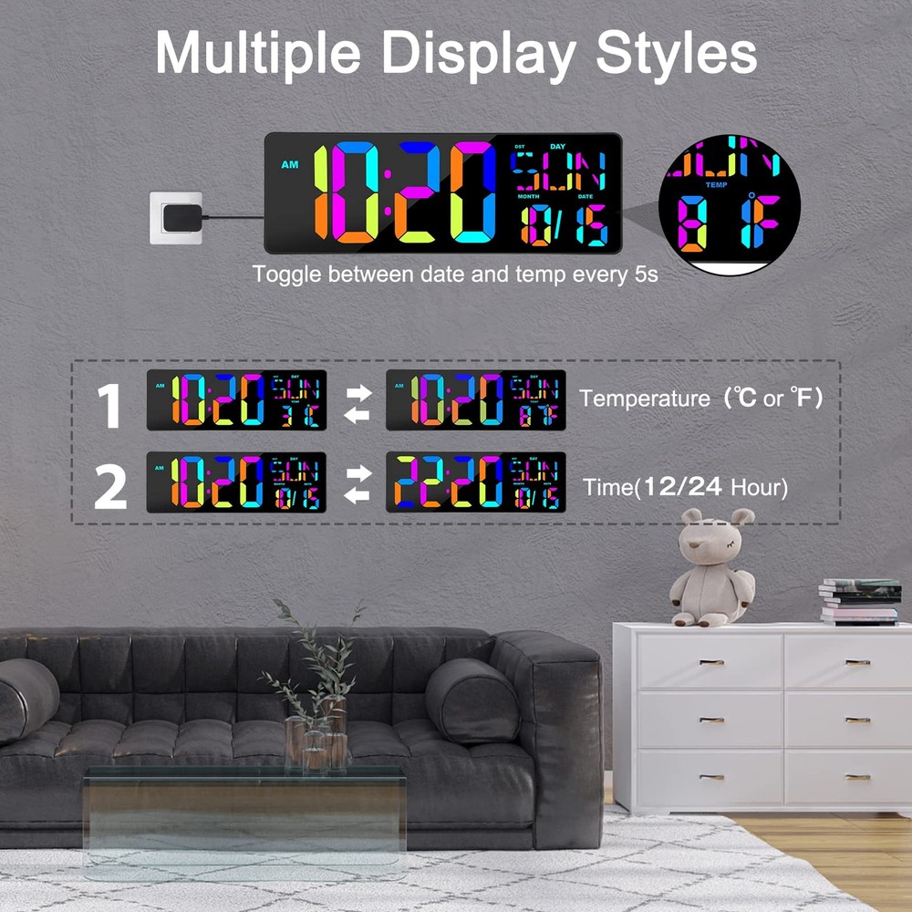 Large Digital Wall Clock with Remote Control 17 Inch LED Large Display Count ...