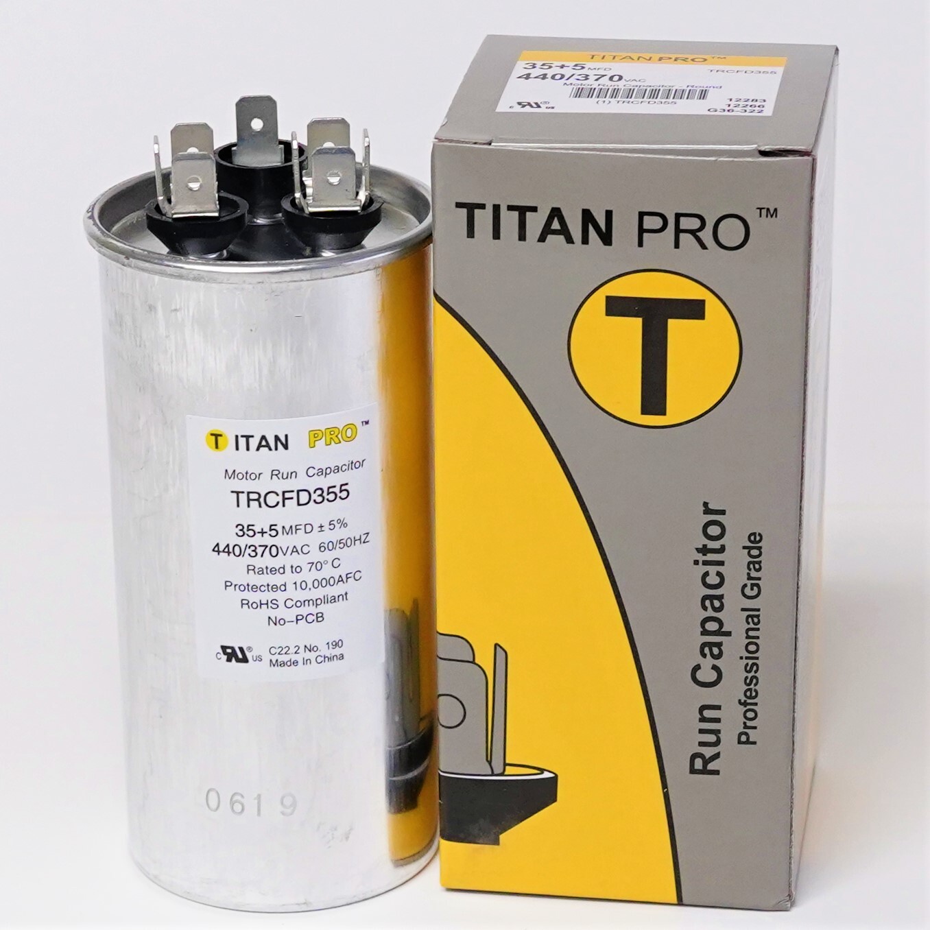 TitanPro TRCFD355 HVAC Round Dual Motor Run Capacitor 35/5 MFD/UF440/370 Volts
