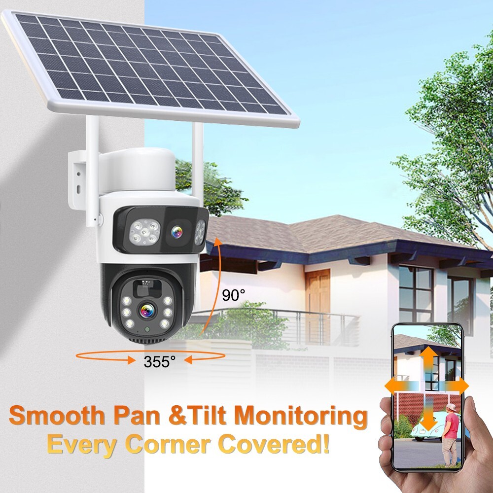 4MP WiFi Solar Battery Powered Wireless Security Camera Sys Outdoor PTZ Audio