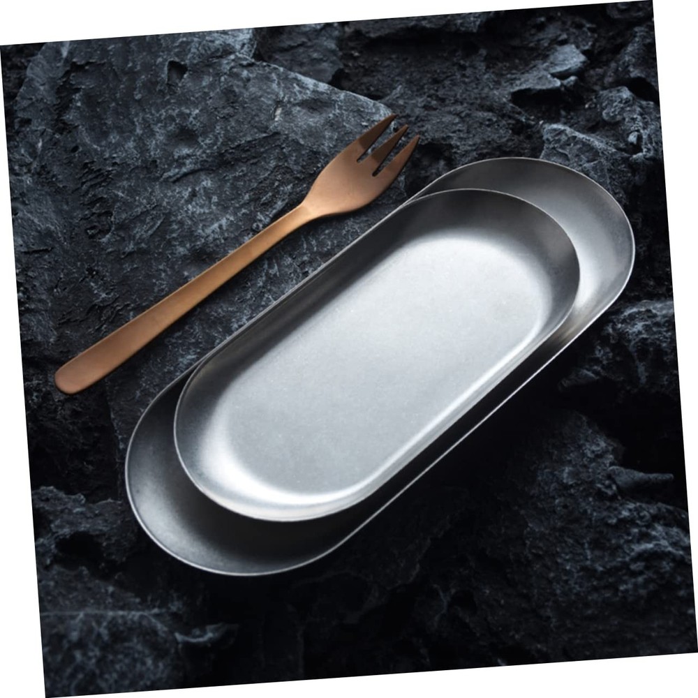 2pcs Oval Shape Metal Serving Tray Stainless Steel Plate Decorative Fruit Tra...
