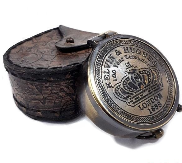 Vintage Brass compass with leather case