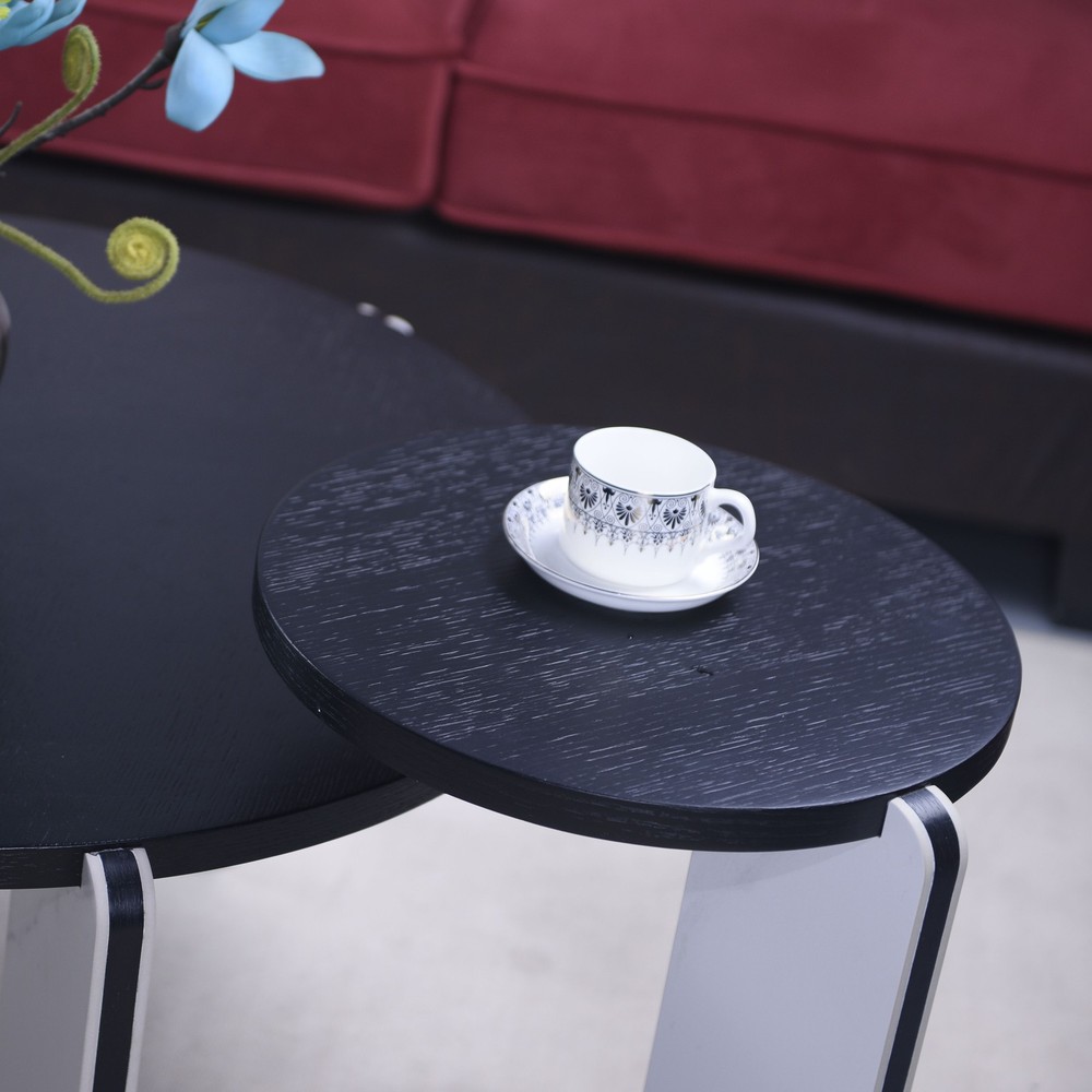 32.68" & 16.93" round coffee table end table sofa table side table set with bla