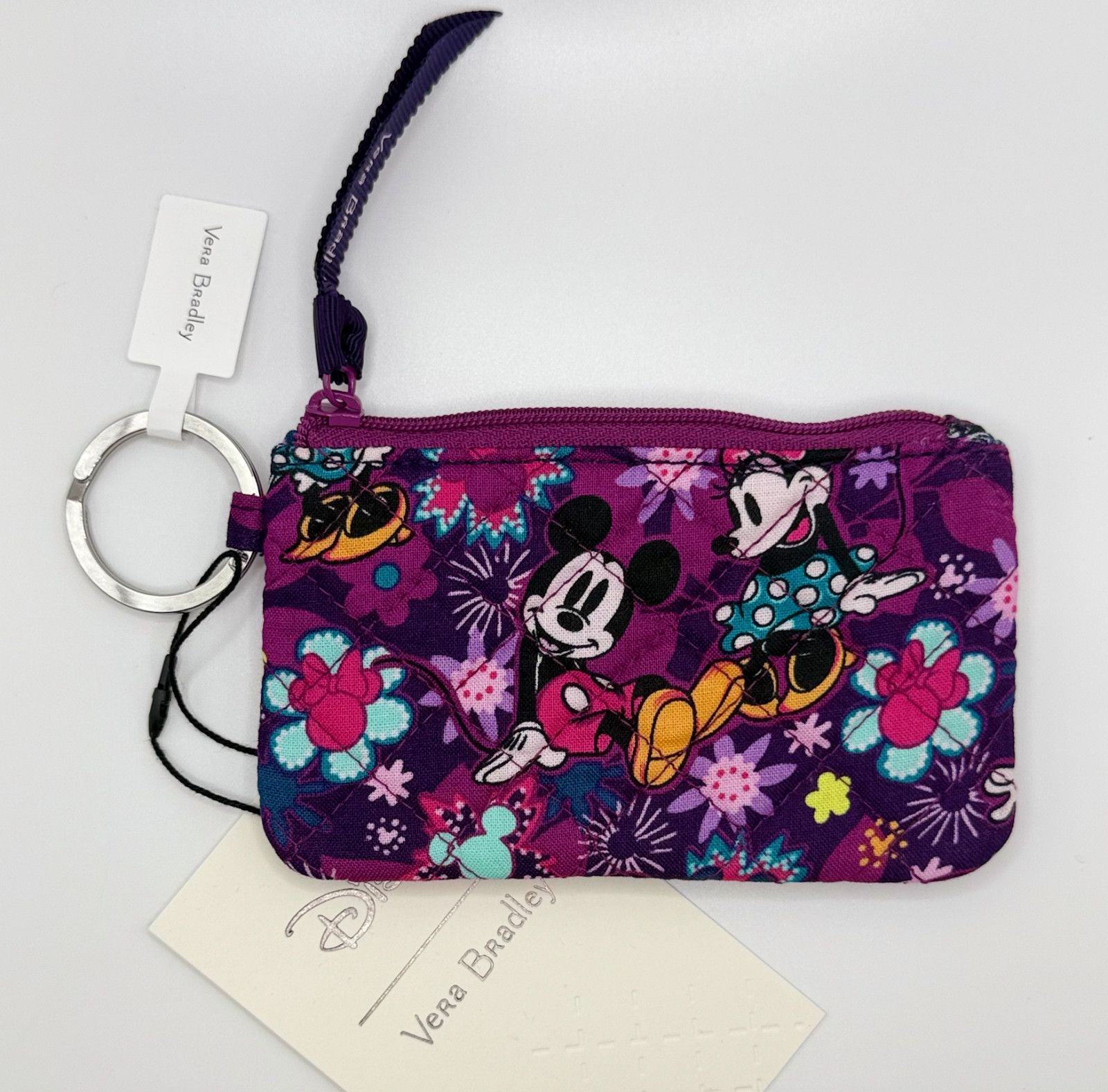 Vera Bradley Disney MICKEY MINNIE Mouse SWEET FLORAL Zip ID Card Case Key Ring