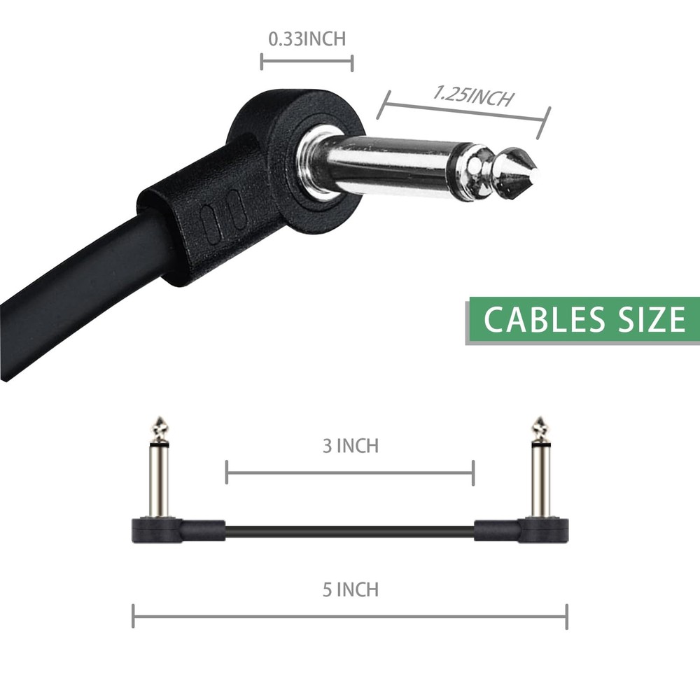 3 Inch Guitar Patch Cables 4 Pack, 1/4" TS Right Angle Effect Pedal Flat Cabl...